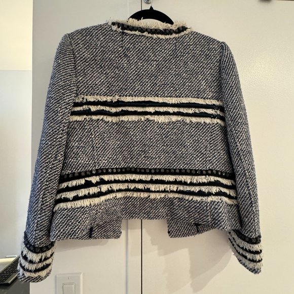 Tory Burch Rosemary Blue White Boucle Fringe Trim Jacket - Picture 2 of 2